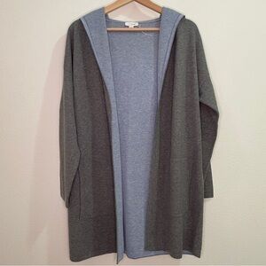 J. Jill Pure Jill Wool Blend Hooded Open Front Long Sleeve Cardigan - Light Gray